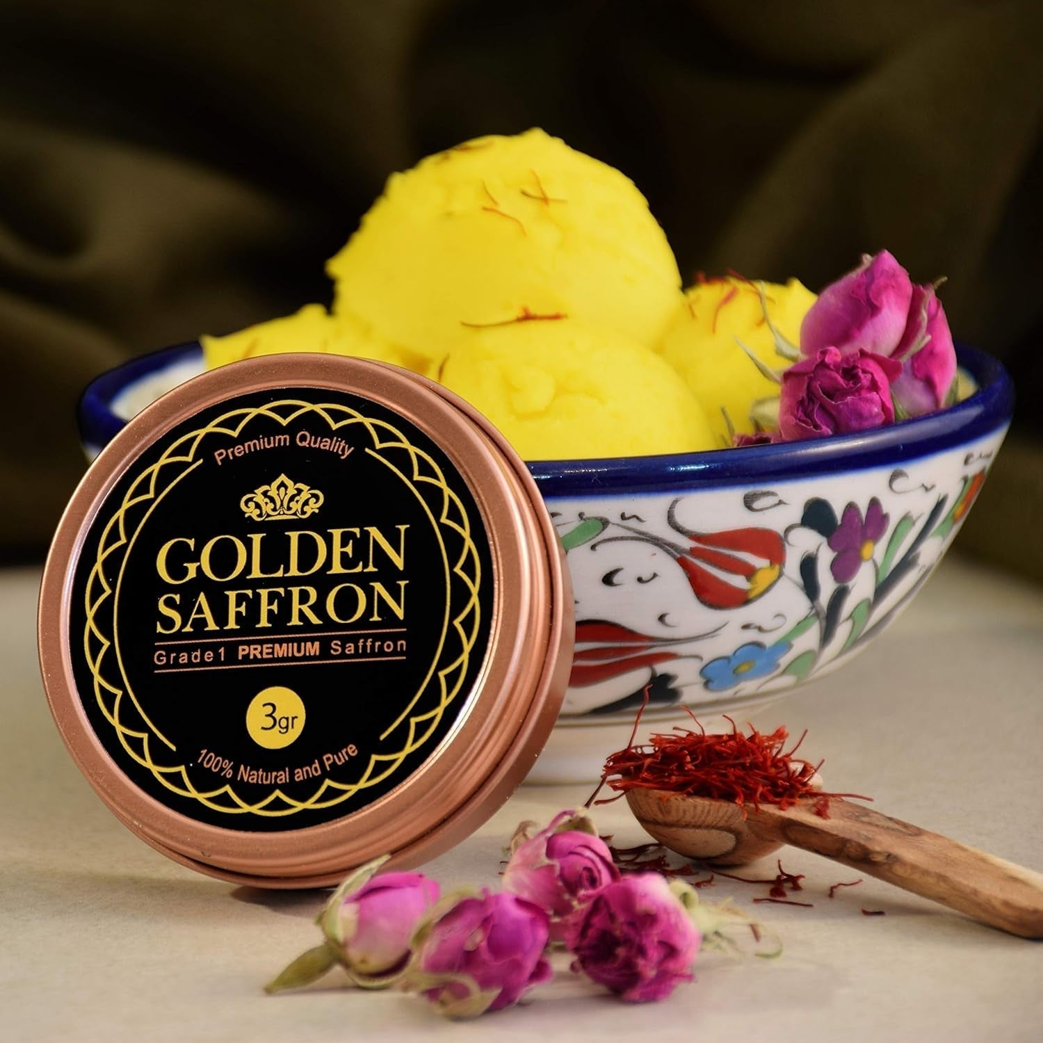 , Finest Pure Premium All Red Saffron Threads, Grade A+ Super Negin, Non-Gmo Verified. for Tea, Paella, Rice, Desserts, Golden Milk and Risotto (3 Grams)