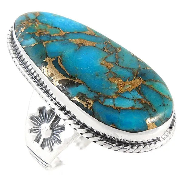 Turquoise Ring Sterling Silver 925 with Genuine Turquoise Size 6 to 11