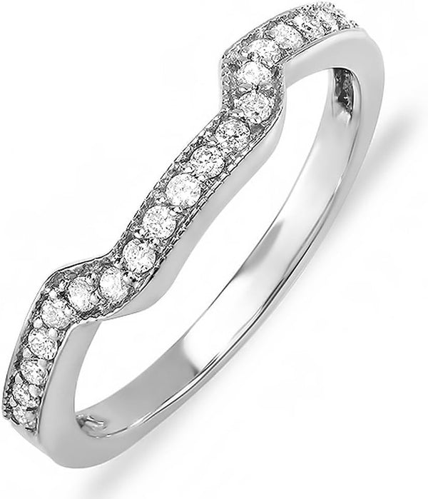0.20 Carat (Ctw) 14K White Gold Plated round Diamond Ladies Anniversary Wedding Ring Band Enhancer Guard 1/5 CT