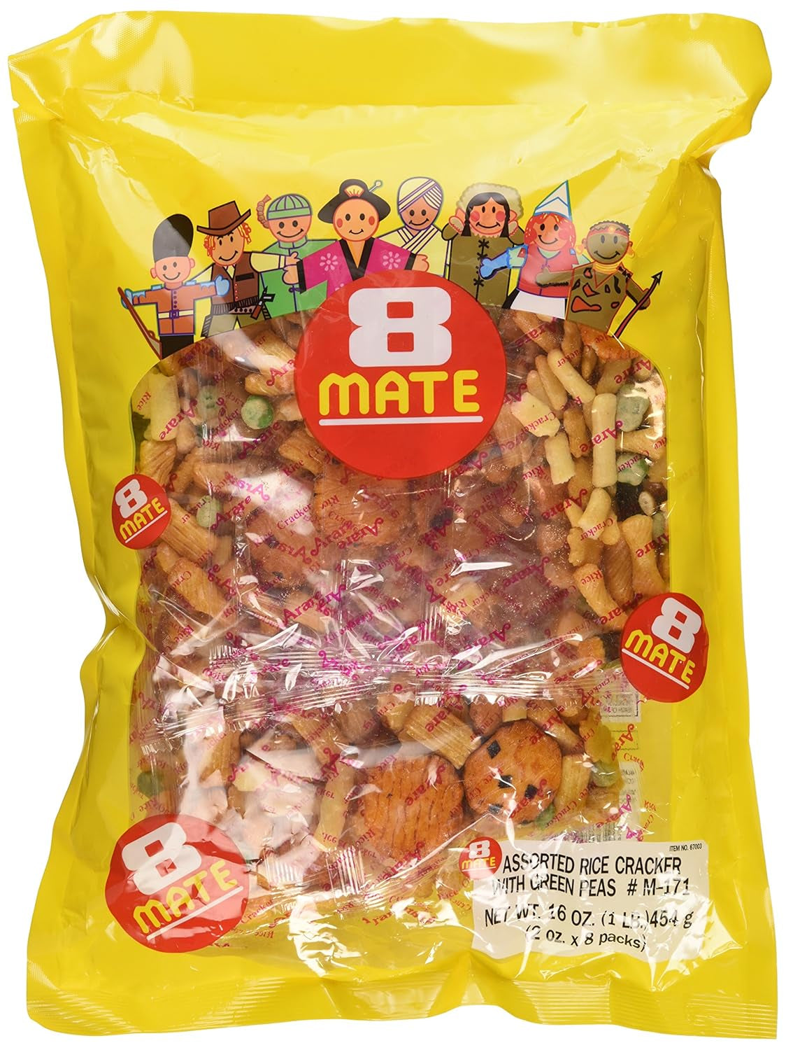 8 Mate Arare Assorted Rice Crackers with Green Peas 16Oz (Pack of 1)