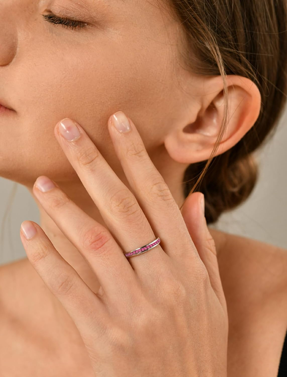 Stackable Rings 925 Sterling Silver Halo Birthstone Eternity Bands Jewelry for Women