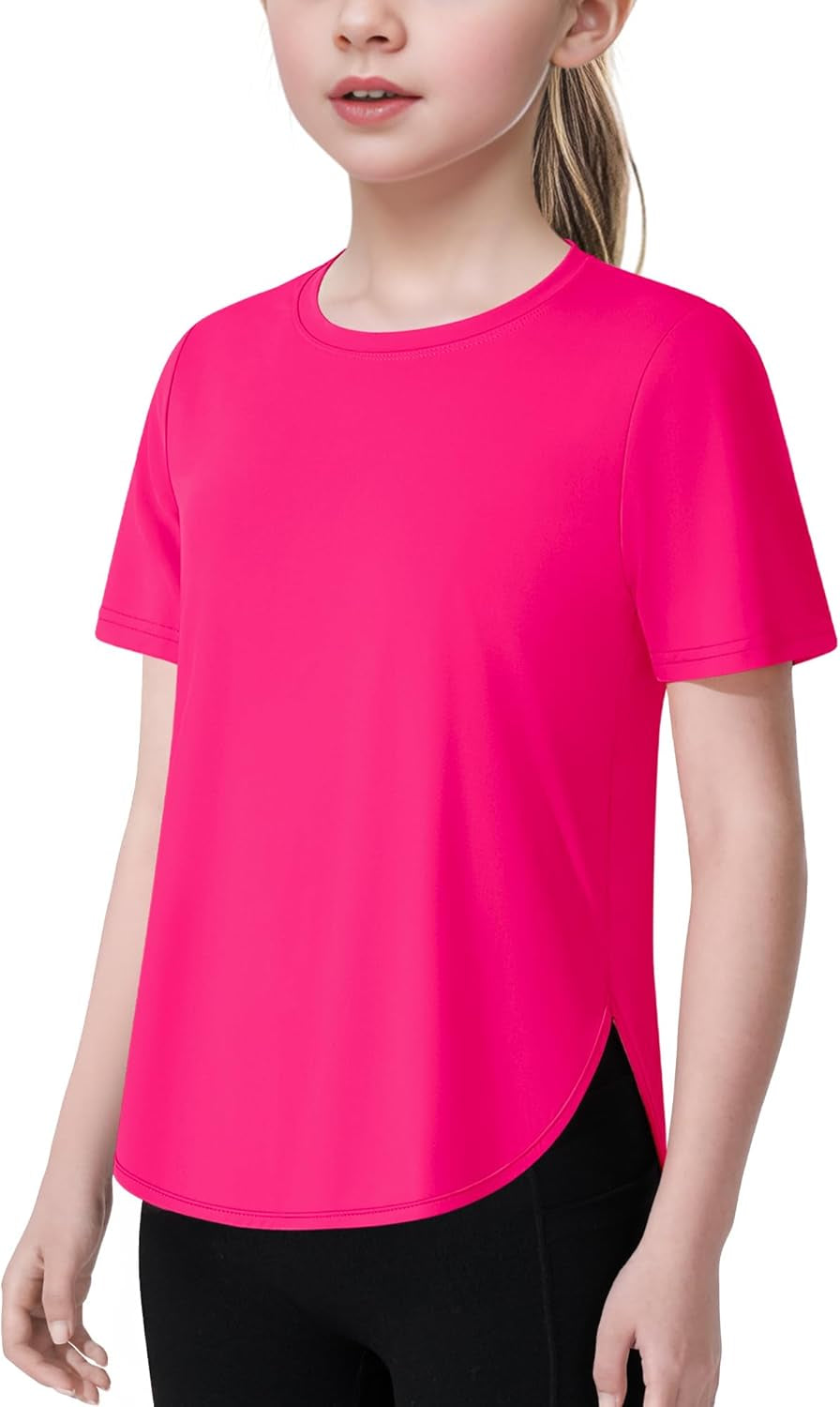 Girls Athletic Shirts Short Sleeve Quick Dry T-Shirt UPF 50+ Basic Tee Tops for Kids Teens Sports Activewear