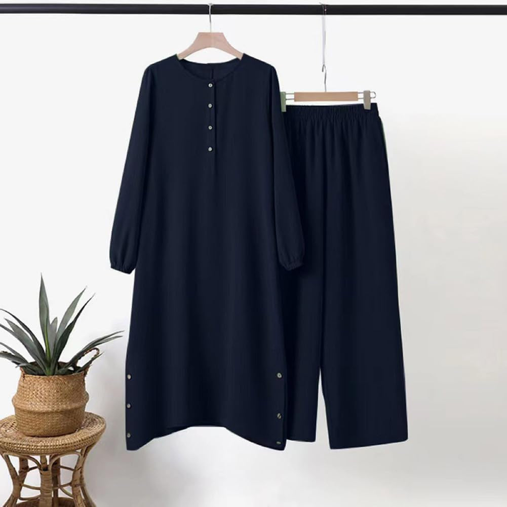 Abayas Dress for Women Muslim Long Sleeve Loose Top Pants 2 Pcs Dubai Islamic Muslim Women Matching Sets