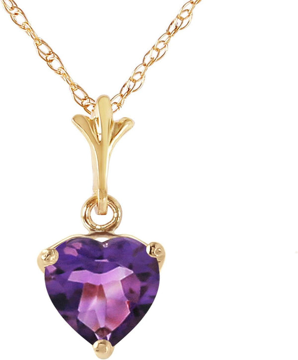 14K Solid Yellow Gold Heart-Shaped Natural 1.15 Carat Purple Amethyst Pendant Necklace