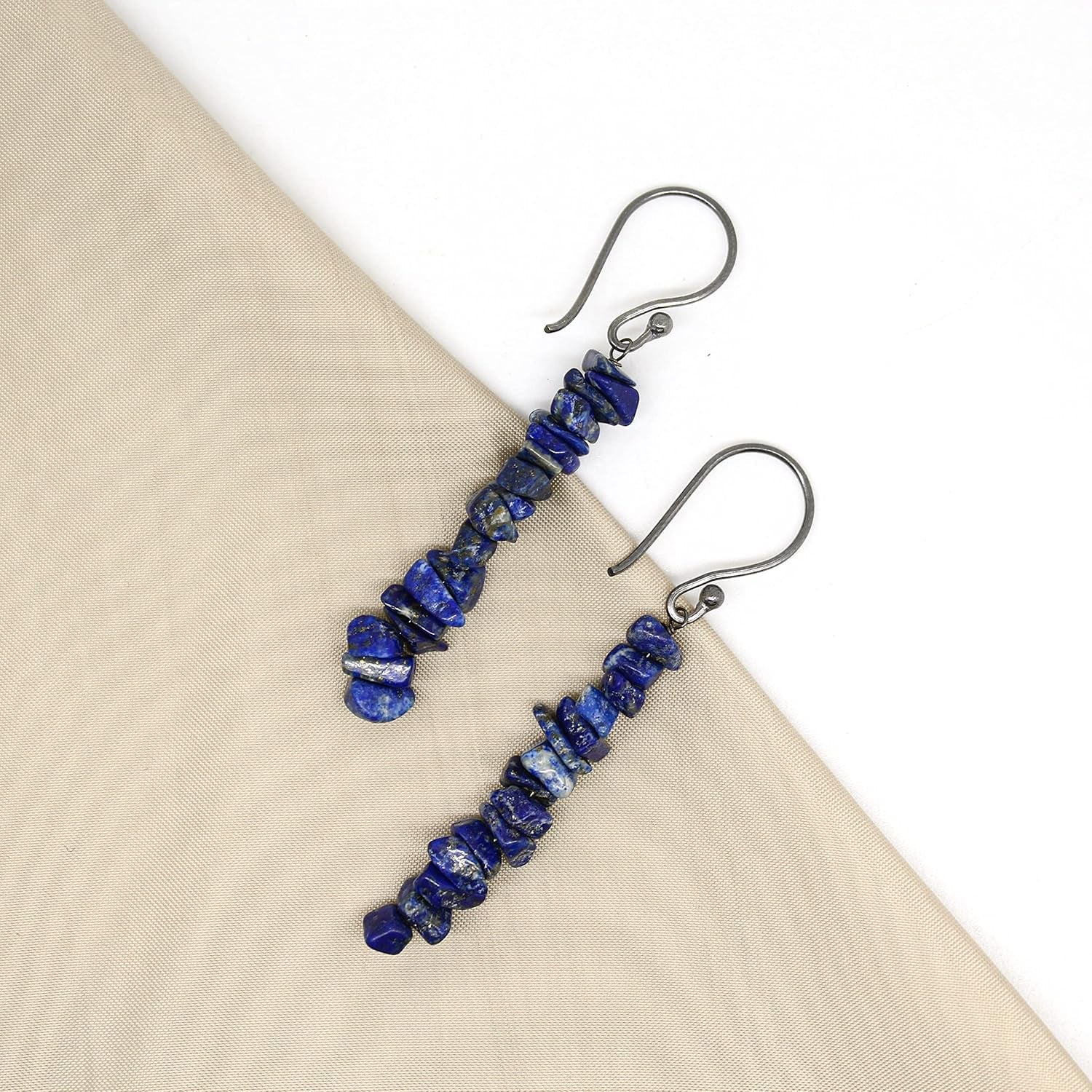 Gempires Blue Crystal Drop Dangle Earrings Lapis Lazuli Gemstone Jewelry September Birthstone Gifts Hypoallergenic Black Plated Minimalist Earrings for Women