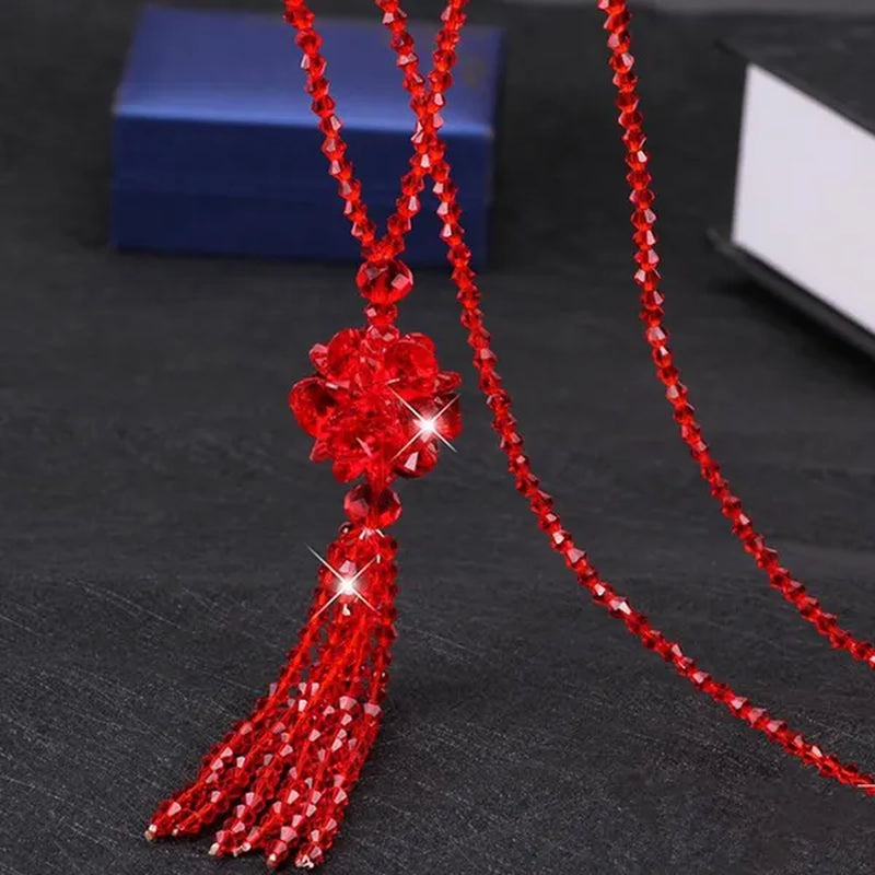 Crystal Bead Female Pendant Necklace Tassel Long Sweater Chain Necklace Decoration
