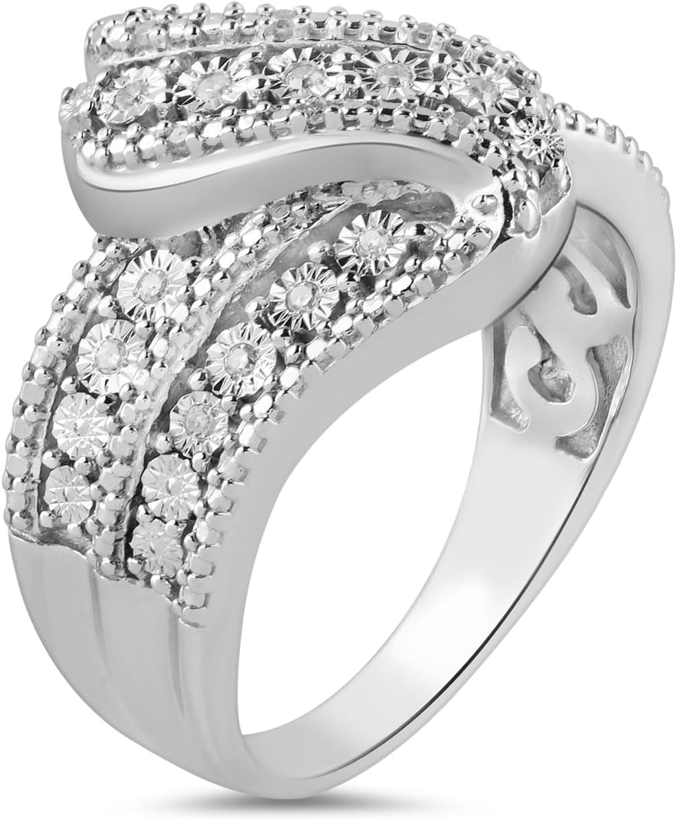 Sterling Silver Diamond 3 Row Twist Fashion Band Ring (1/10 Cttw), (Previously Amazon Collection)