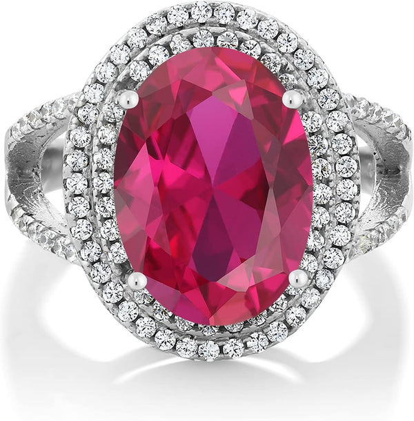 5-10 Cttw Gemstone Birthstone Ring for Women | 925 Sterling Silver | Oval 14X10MM | Wedding Engagement Anniversary Promise Ring for Women | Available in Size 5, 6, 7, 8, 9