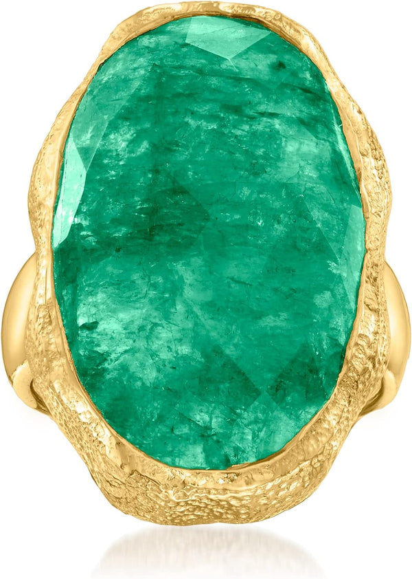 16.00 Carat Emerald Ring in 18Kt Gold over Sterling. Size 7