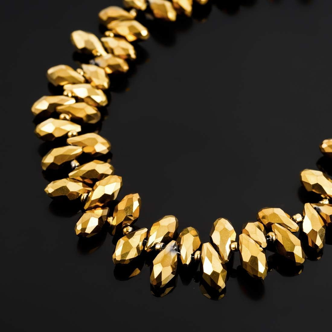 1 Strand Czech 12Mm Faceted Teardrop Briolette Crystal Glass Loose Beads Pendant Drop Spacer Gold Aurum (93-95Pcs) for DIY Jewelry Making CCT2-33