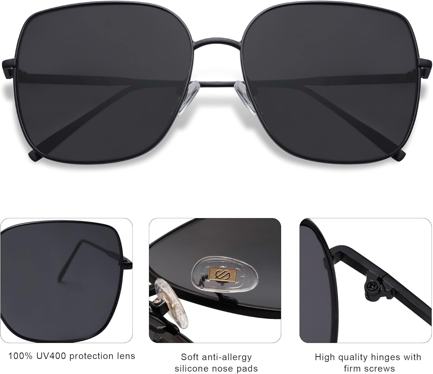 Trendy Oversized Square Metal Frame Sunglasses for Women Men Retro Big Flat Lens UV Protection Sunglasses SJ1146