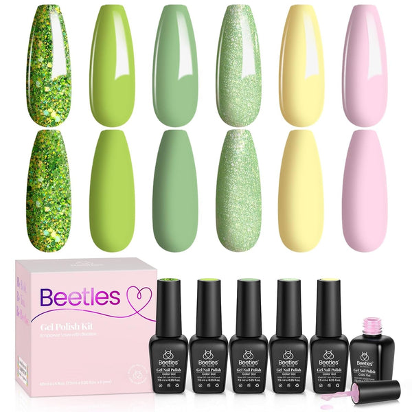 Beetles Gel Nail Polish Kit Zodiac Collection Taurus Renewal of Life 6Pcs Uv Gel Polish Soft Pink Mint Green Shimmer Glitter Gel Polish Delightful Nail Art Gift