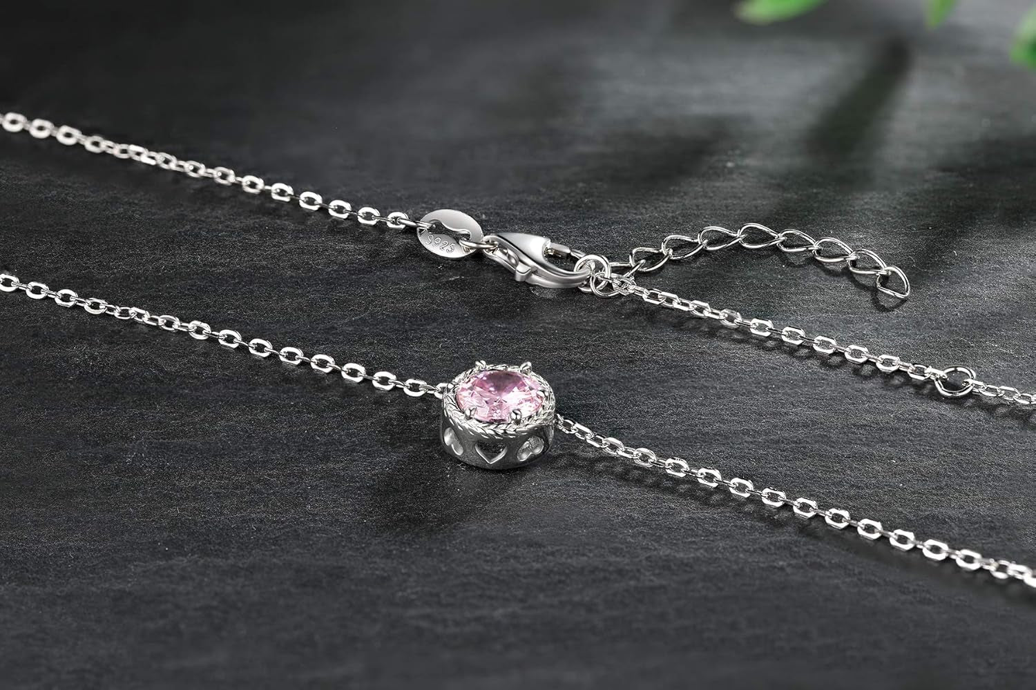 Sterling Silver Dainty Birthstone Pendant Necklace S925 White Gold Tiny Solitaire CZ Pendant Birthday Gift for Women