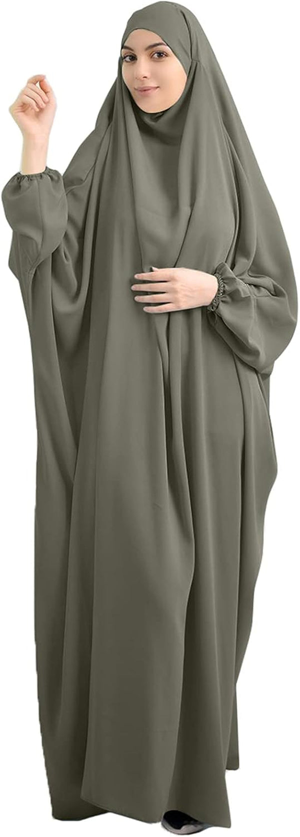 Women Muslim One-Piece Loose Full Cover Long Dress One-Size Overall Hijab Thobe Hooded Dress