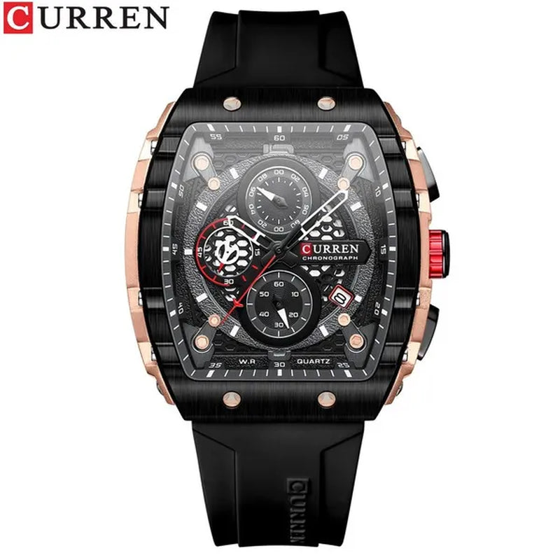 CURREN Mens Watch COOL Large Men's Classical Luxury Sports Design Watches Rubber Strap Waterproof Chronograph Date Quartz Relogios Masculino 8442