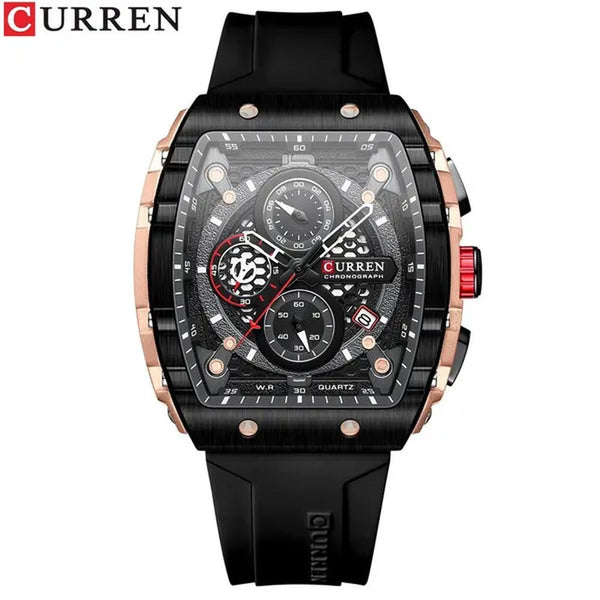 CURREN Mens Watch COOL Large Men's Classical Luxury Sports Design Watches Rubber Strap Waterproof Chronograph Date Quartz Relogios Masculino 8442