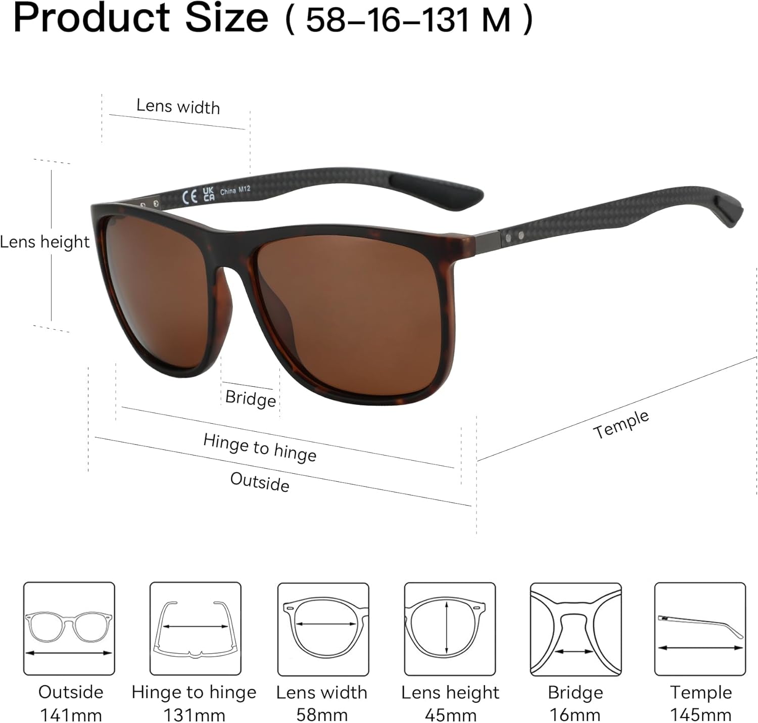 Square Polarized Sunglasses for Men Ultralight Carbon Fiber Sun Glasses Driving Fishing Golf Sports UV400 Protection