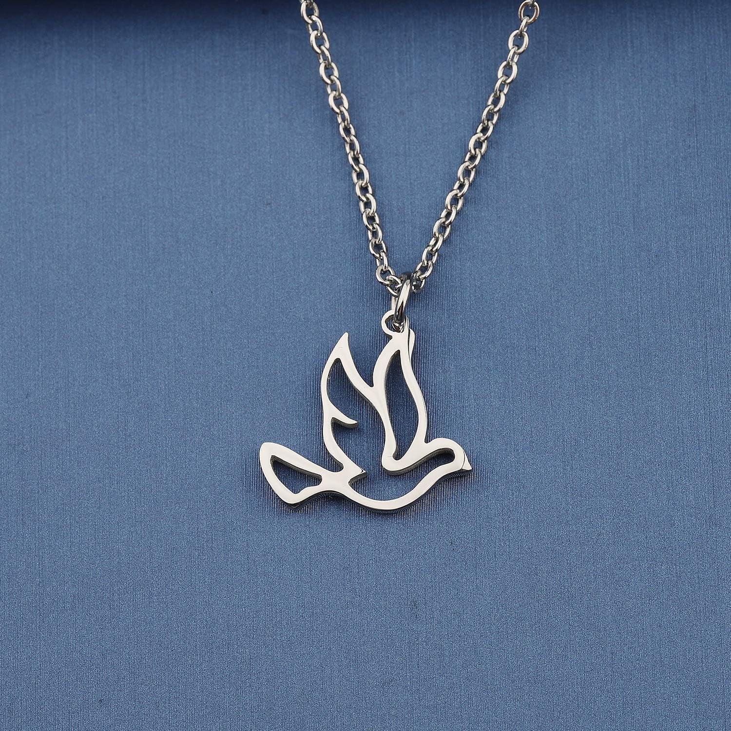 Stainless Steel Soaring Dove Bird Pendant Necklace Bird Jewelry Peace Gift for Her