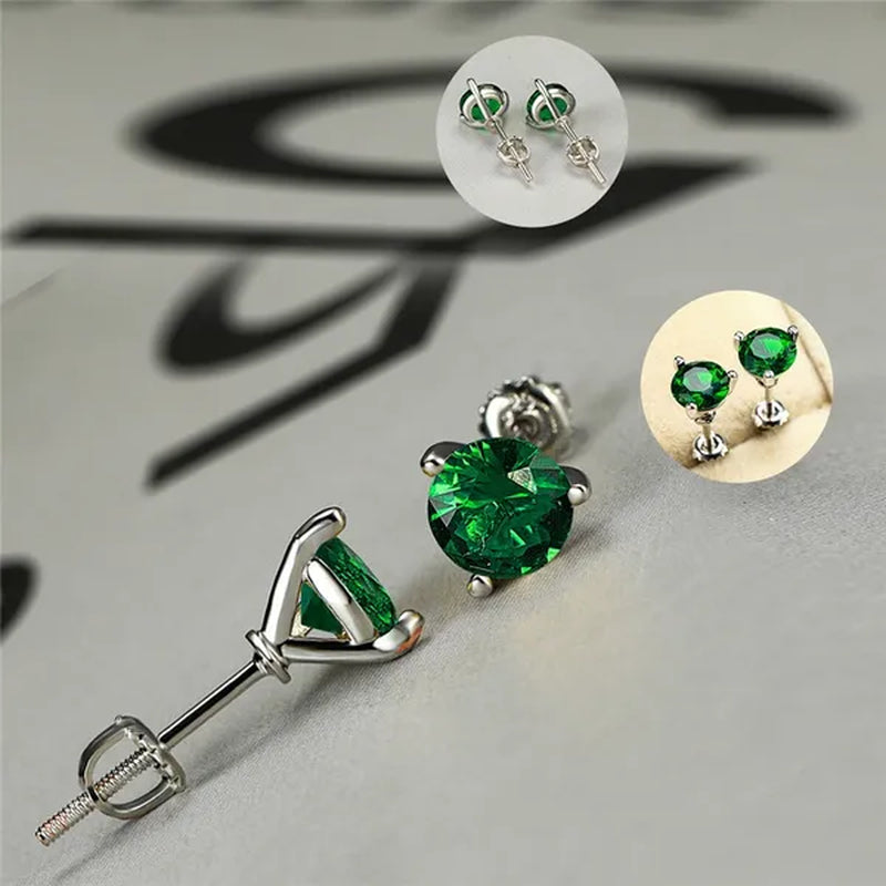 925 Sterling Silver 1 Ct round Cut Chic Tsavorite Sapphire Stud Earrings Anniversary Birthstone Ear Studs Dainty Wedding Jewelry
