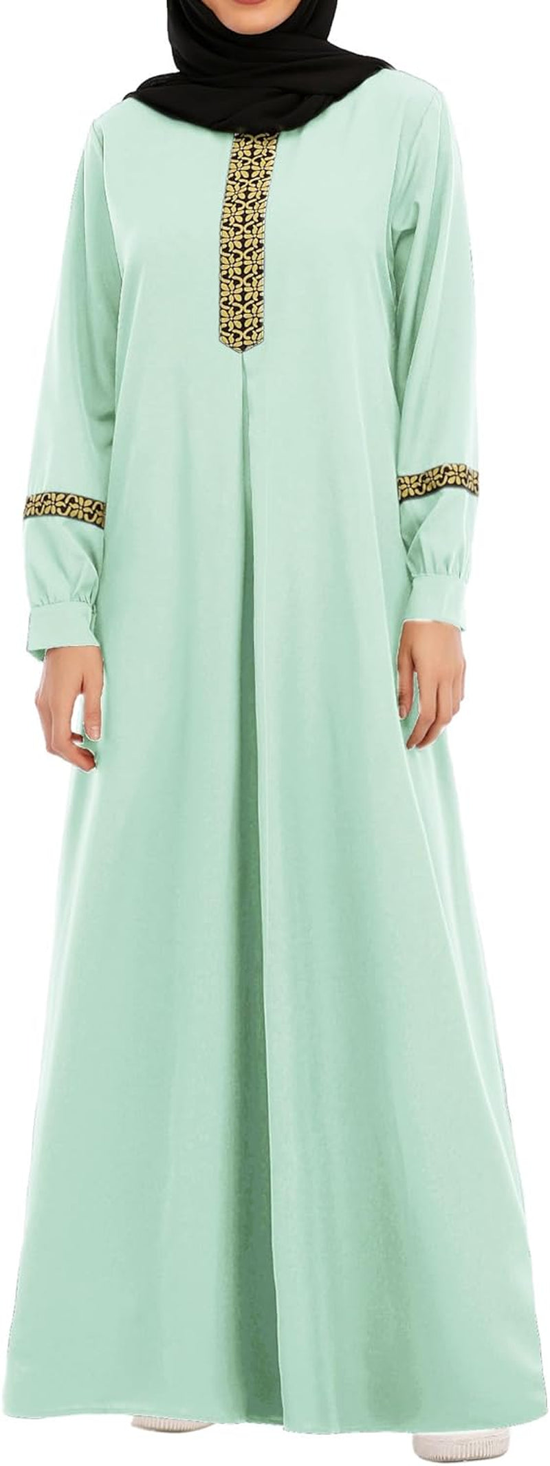 Womens Long Sleeve Ethnic Style Zipper Muslim Dresses Abaya with Hijabs