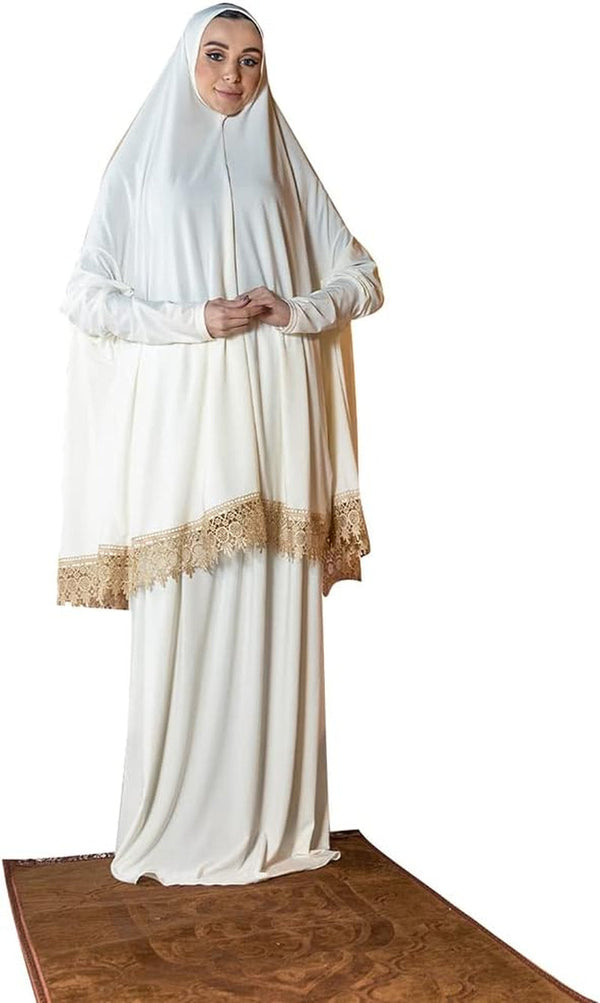 Women'S Prayer Dress 2 Pieces Lycra Solid Color plus Long Sleeve | One-Size | Hijab Abaya Suit
