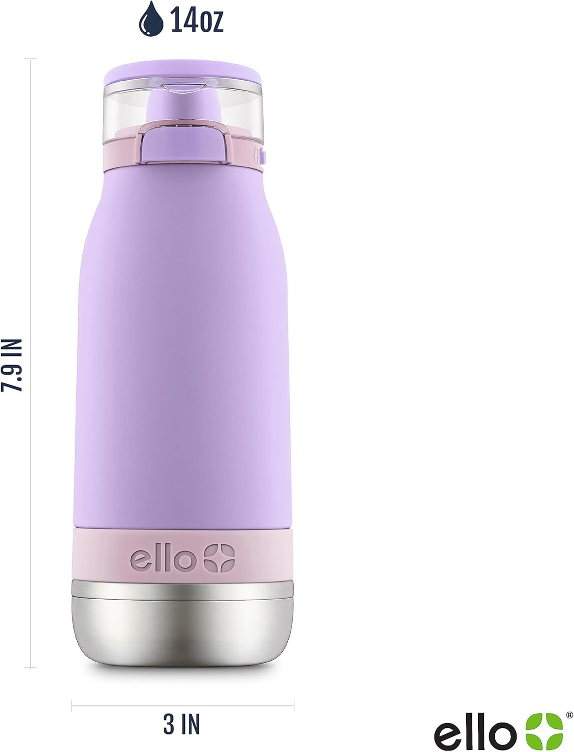 Emma 14Oz Vacuum Insulated Stainless Steel Kids Water Bottle with Straw and Built-In Carrying Handle and Leak-Proof Locking Lid for School Backpack, Lunchbox and Outdoor Sports