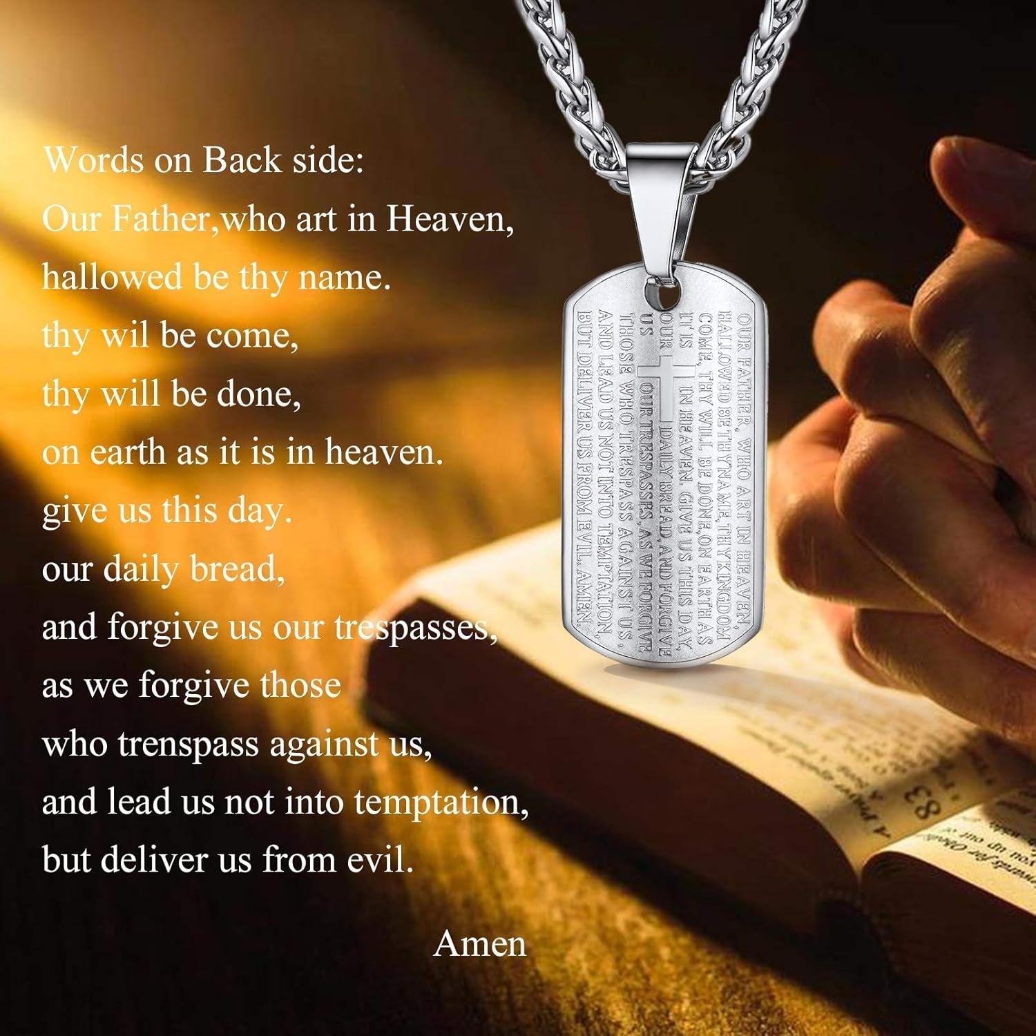 Serenity Prayer Christian Jewelry Religious Necklace Silver Stainless Steel Chain Pendant Mens Jewelry