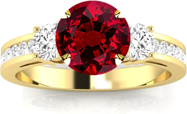 0.5 to 1 Carat Channel Set 3 Three Stone Diamond Engagement Ring with a Ruby Heirloom Quality Center