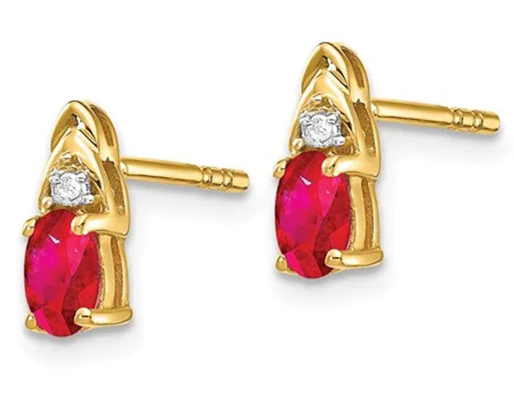 Natural Red Ruby 1/2 Carat (ctw) Stud Earrings in 14K Yellow Gold with Accent Diamonds