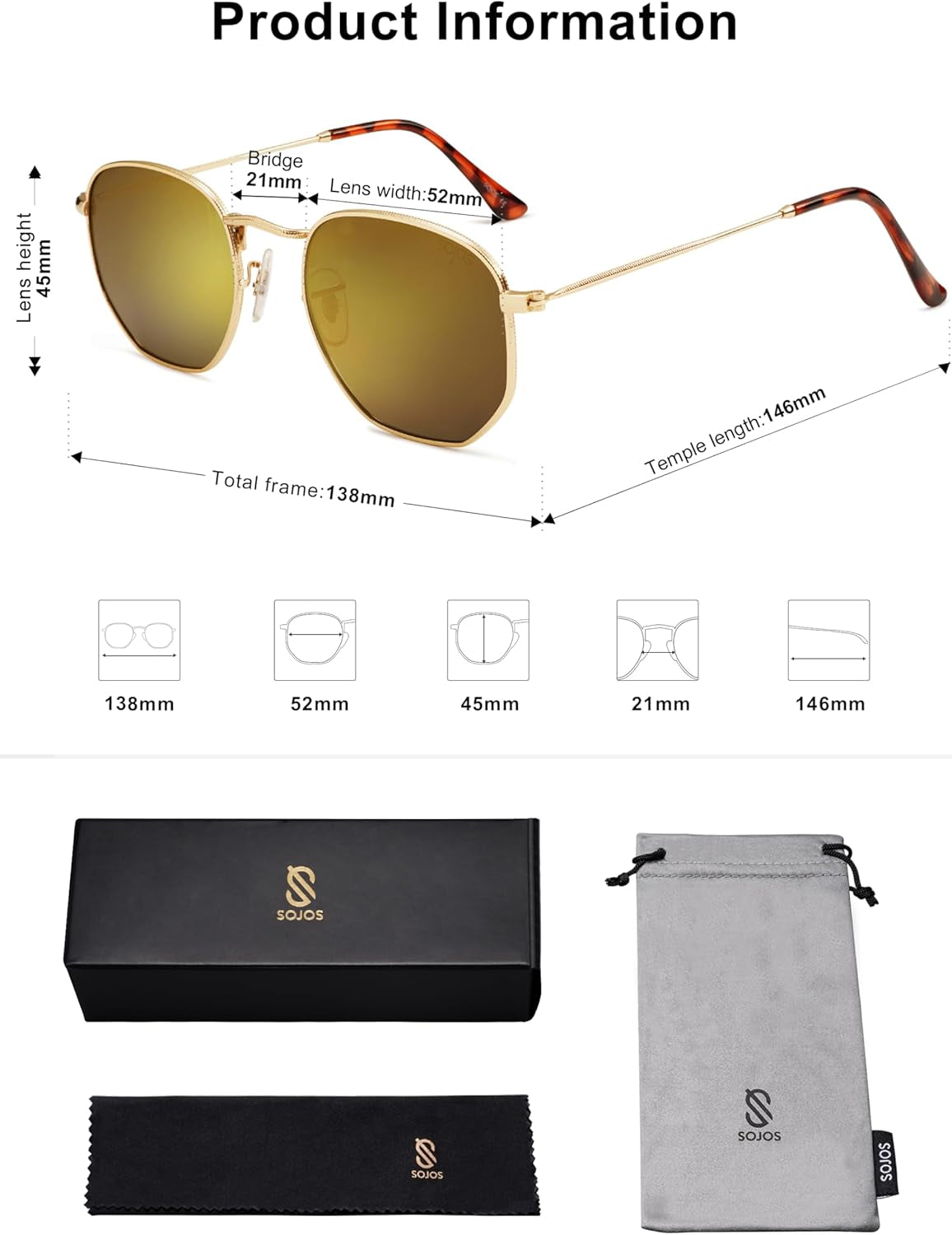 Square Polarized Sunglasses for Women Men Small Hexagonal Polygon Shades SJ1072