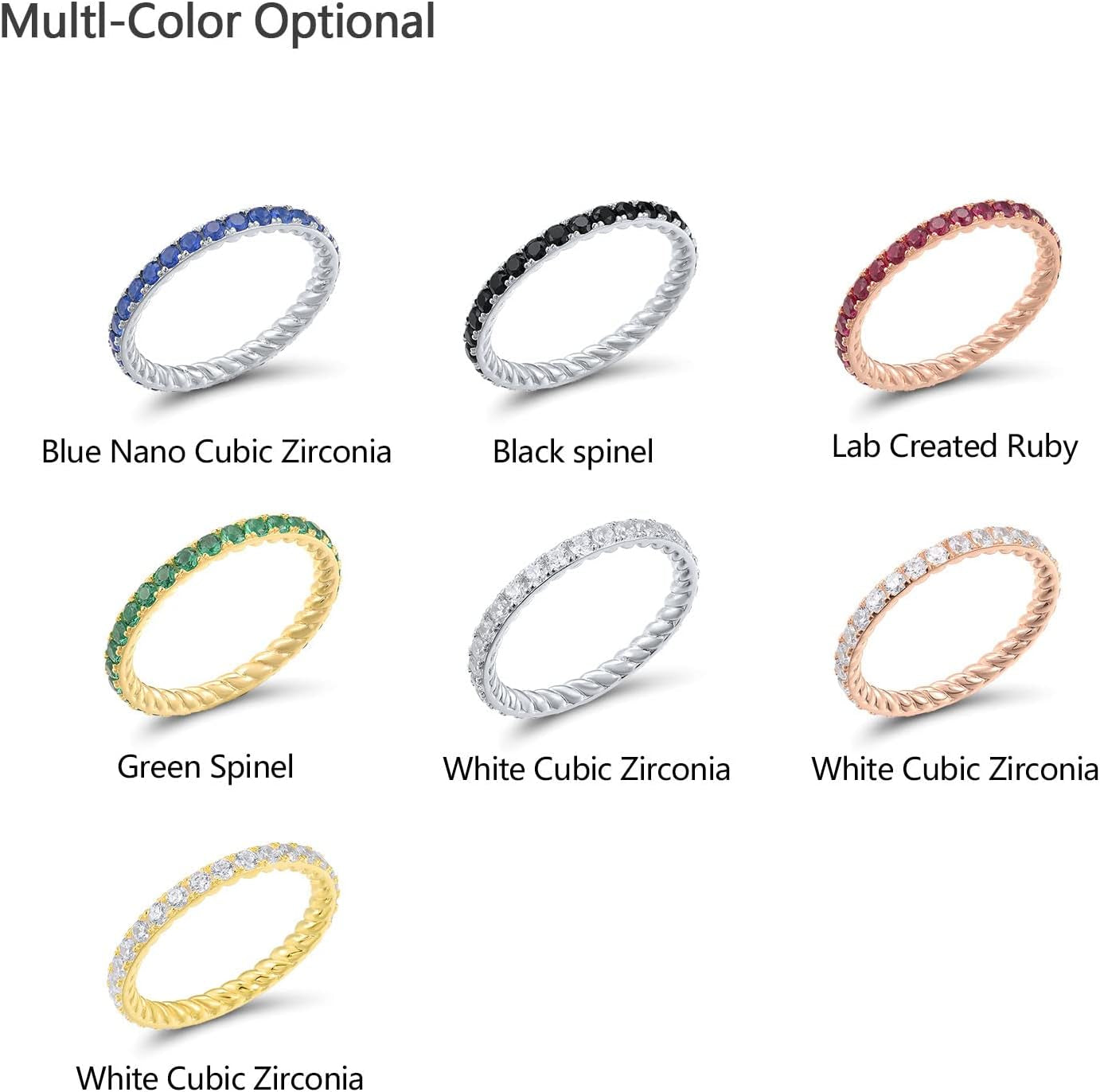 925 Sterling Silver Gemstone Stackable Ring Engagement Wedding Eternity Stacking Ring for Women