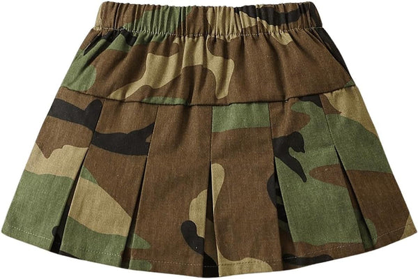 Girl'S Flared Camo Pleated Skirt Elastic High Waist a Line Streetwear Jersey Mini Skirts for Girls