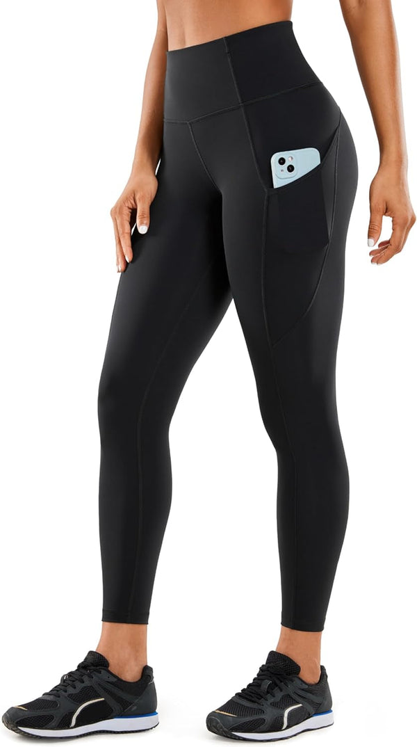 Women'S Naked Feeling Workout Leggings 25 Inches - High Waisted Yoga Pants with Side Pockets Running Tights