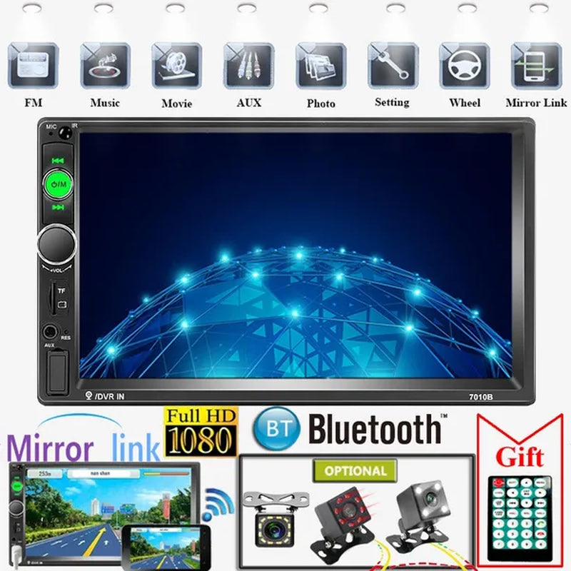 2 Din 7" HD Touch Screen Digital Display Car Multimedia Player Audio Stereo Radio Autoradio Car MP5 Player with Bluetooth USB FM Support Mirror Link Rear View Camera Connection