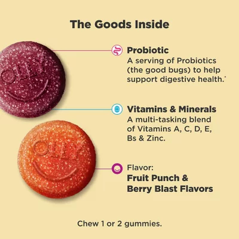 OLLY Kids Multivitamin + Probiotic Gummy, Berry, 160 Ct.