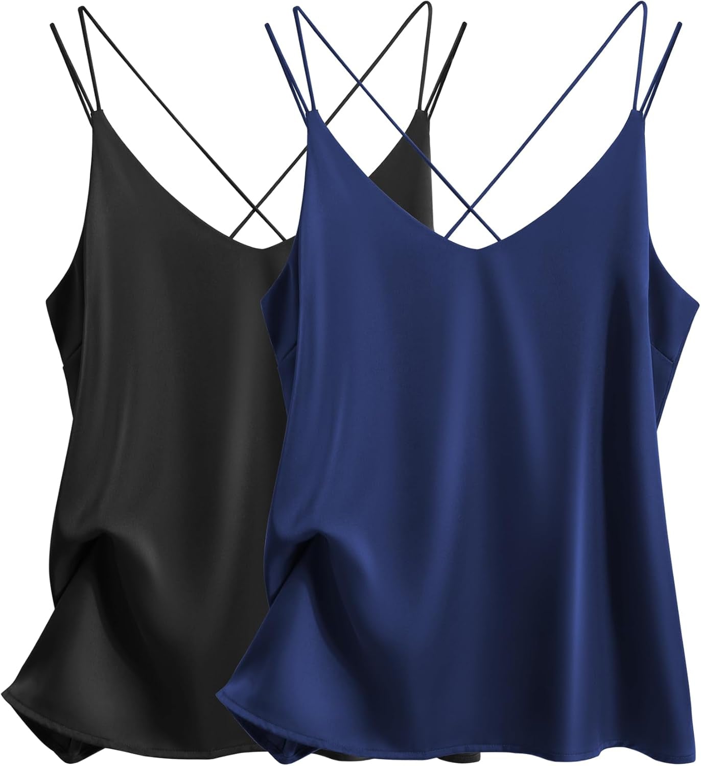 Womens Silk Satin Camisole Tank Tops V Neck Spaghetti Strap Blouses Cross Back Sleeveless Cami Shirt