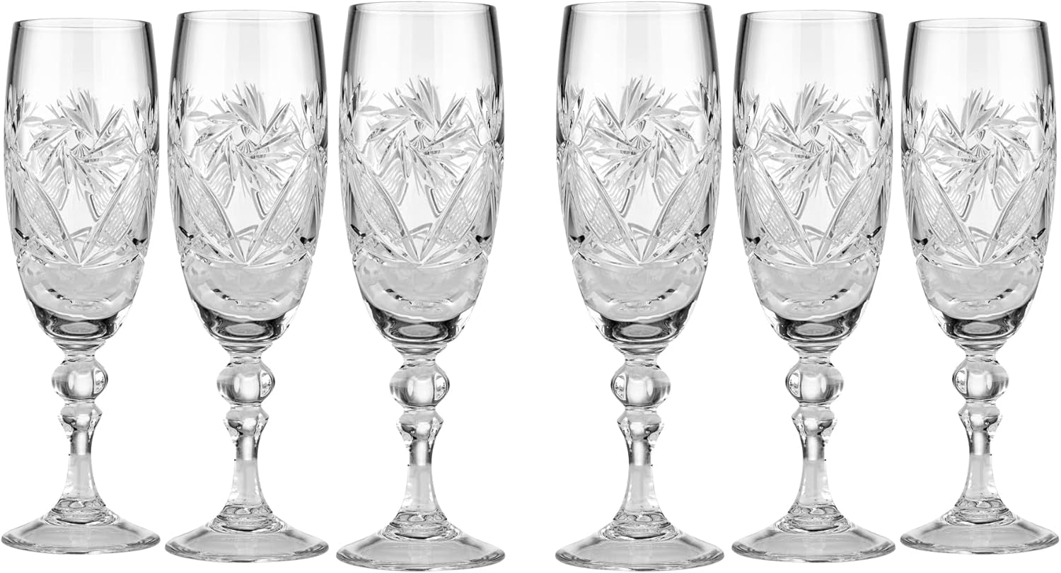 6 Russian CUT Crystal Champagne Glasses on a Stem 200Ml/6.8Oz Hand Made