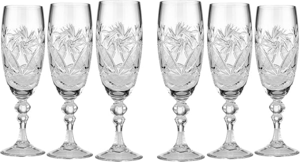 6 Russian CUT Crystal Champagne Glasses on a Stem 200Ml/6.8Oz Hand Made