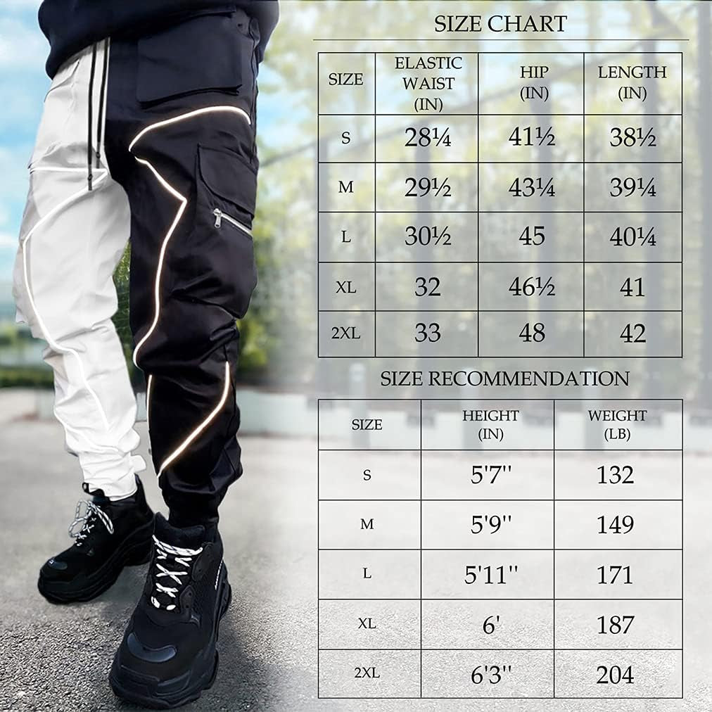 Mens Cargo Pants Hip Hop Techwear Harem Pant Jogger Sweatpants with Pockets Jogging Punk Black/White XL