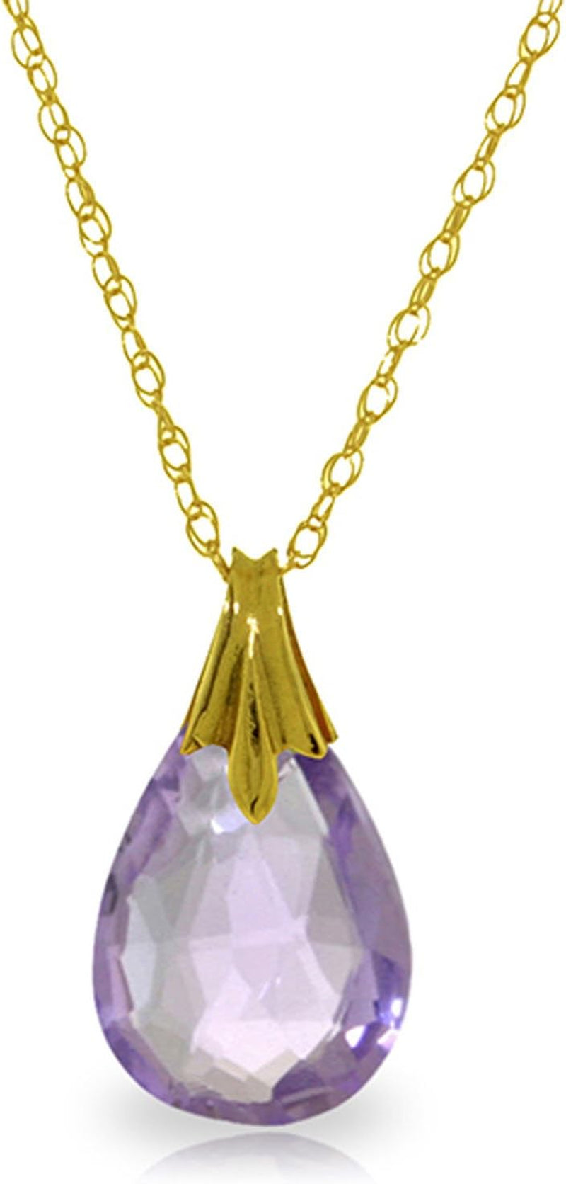 9K Gold Purple Amethyst Teardrop Shape Pendant Necklace, Natural AAA Briolette Cut, 18-24 Inches, Genuine Gemstone