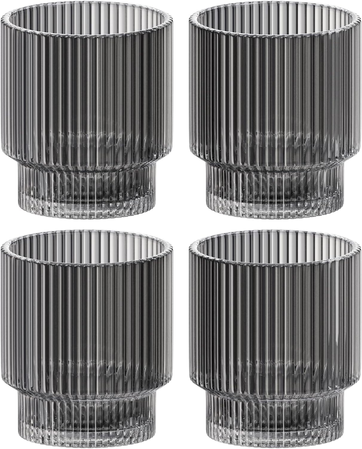 Ribbed Lowball Glass Cup for Whiskey (Smoke Grey)