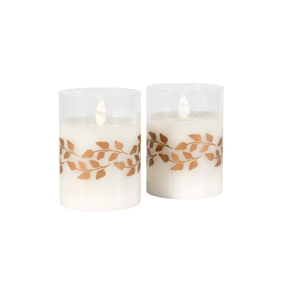 Gold Garland Battery Operated LED Glass Candles with Moving Flame (Set of 2)