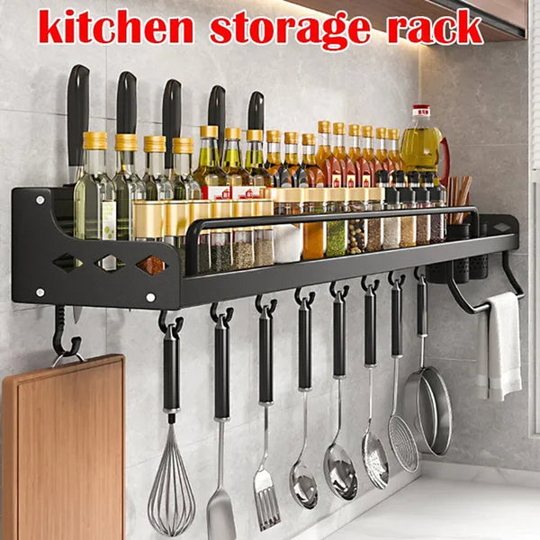 Kitchen Storage Shelf Wall-mounted Spice Racks Space Aluminum Multifunctional Punch-free Kitchen Shelf Kitchen Organizer