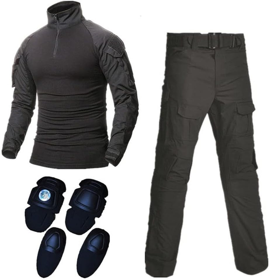 Mens Tactical Military Suits Long Sleeve Rip-Stop Uniforms Combat Shirt and Pants Elbow Knee Pads
