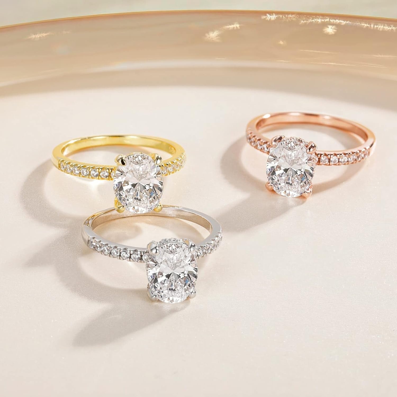 3CT 925 Sterling Silver Engagement Rings Oval Cut Cubic Zirconia CZ Wedding Promise Rings for Her Stunning Wedding Bands for Women Size 3-11