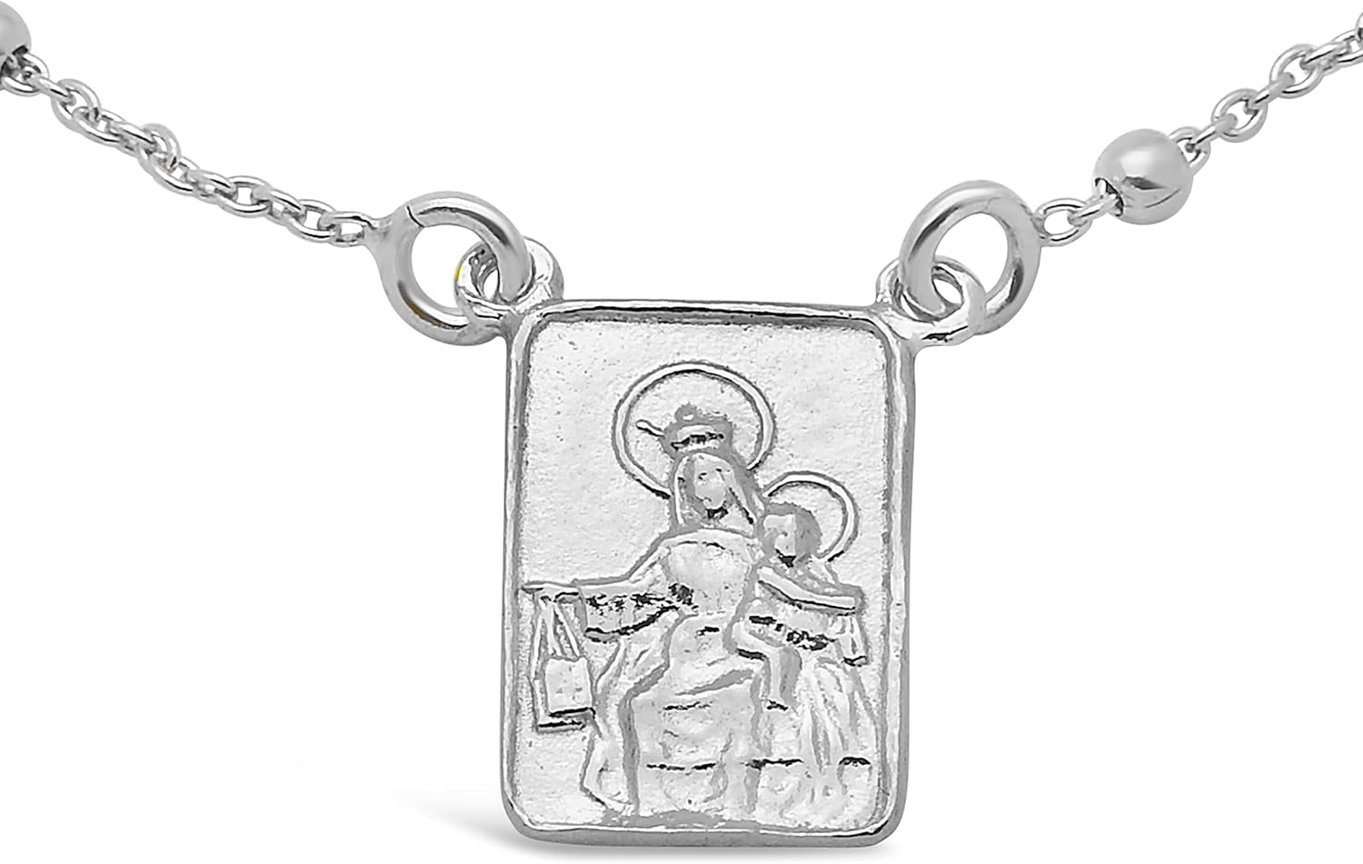 FRONAY Sterling Silver Scapular Necklace for Women, Sacred Heart of Jesus & Our Lady of Mount Carmel Medal, Double Sided Single Pendant, 16 Inches