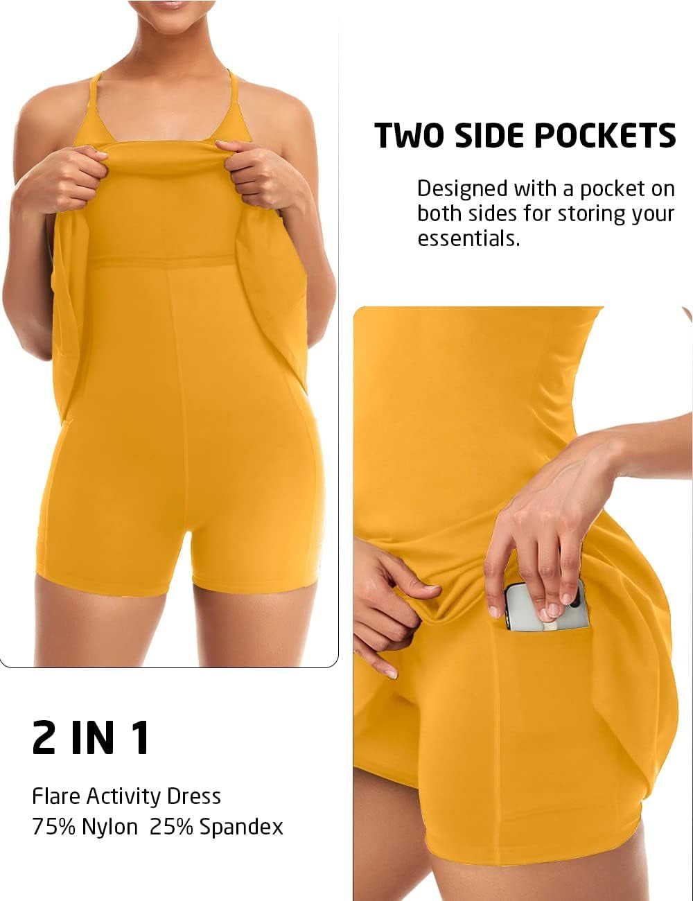 Womens Tennis Dress, Workout Dress with Built-In Bra & Shorts Pockets Exercise Dress for Golf Athletic Dresses for Women