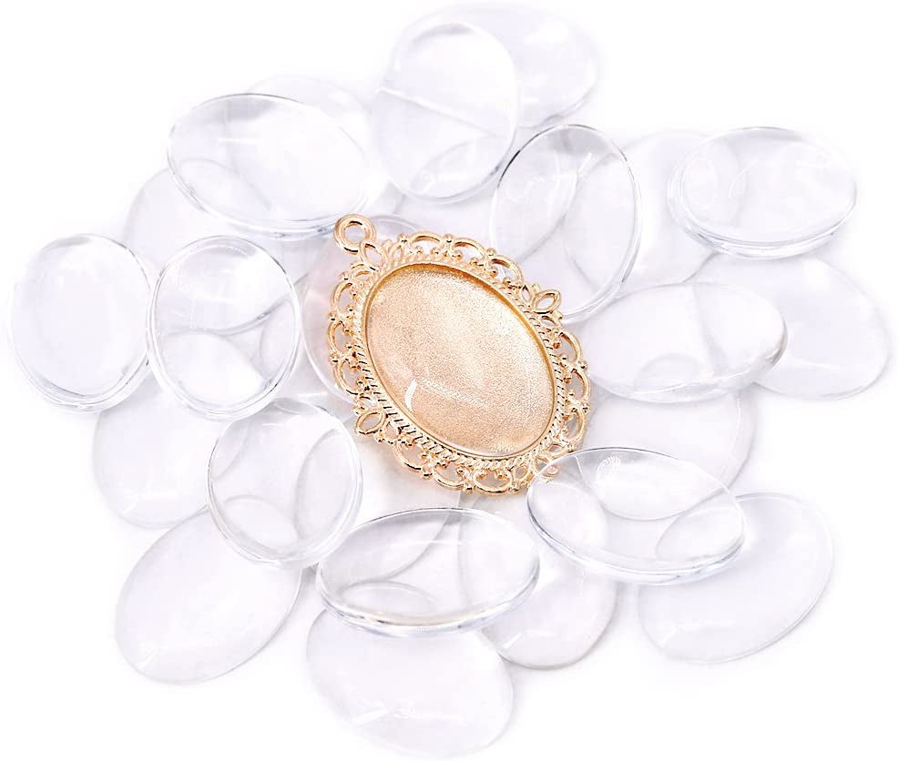 70Pcs Oval Pendant Set, 35Pcs 5 Colors Pendant Trays and 35 Pieces Bright Glass Cabochon Dome Tiles for Bracelet Necklace Crafting DIY Jewelry Gift Making