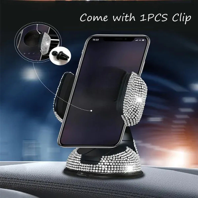 Car Phone Holder with Bling Crystal,Automotive Dashboard+Air Vent Cellphone Mount with Adjustable Clip