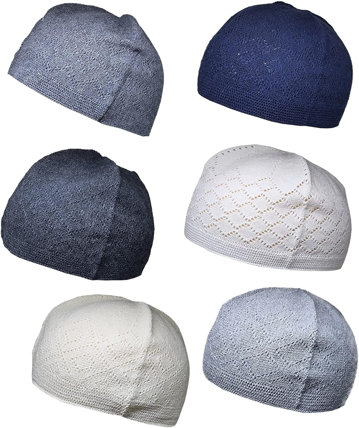 Pack 6 Colors Muslim Beanie Prayer Cap Amn-334 Islam Kufi Hat Knit Crochet Taqiyah Takke Skull Topi Headware Eid Ramadan Gift